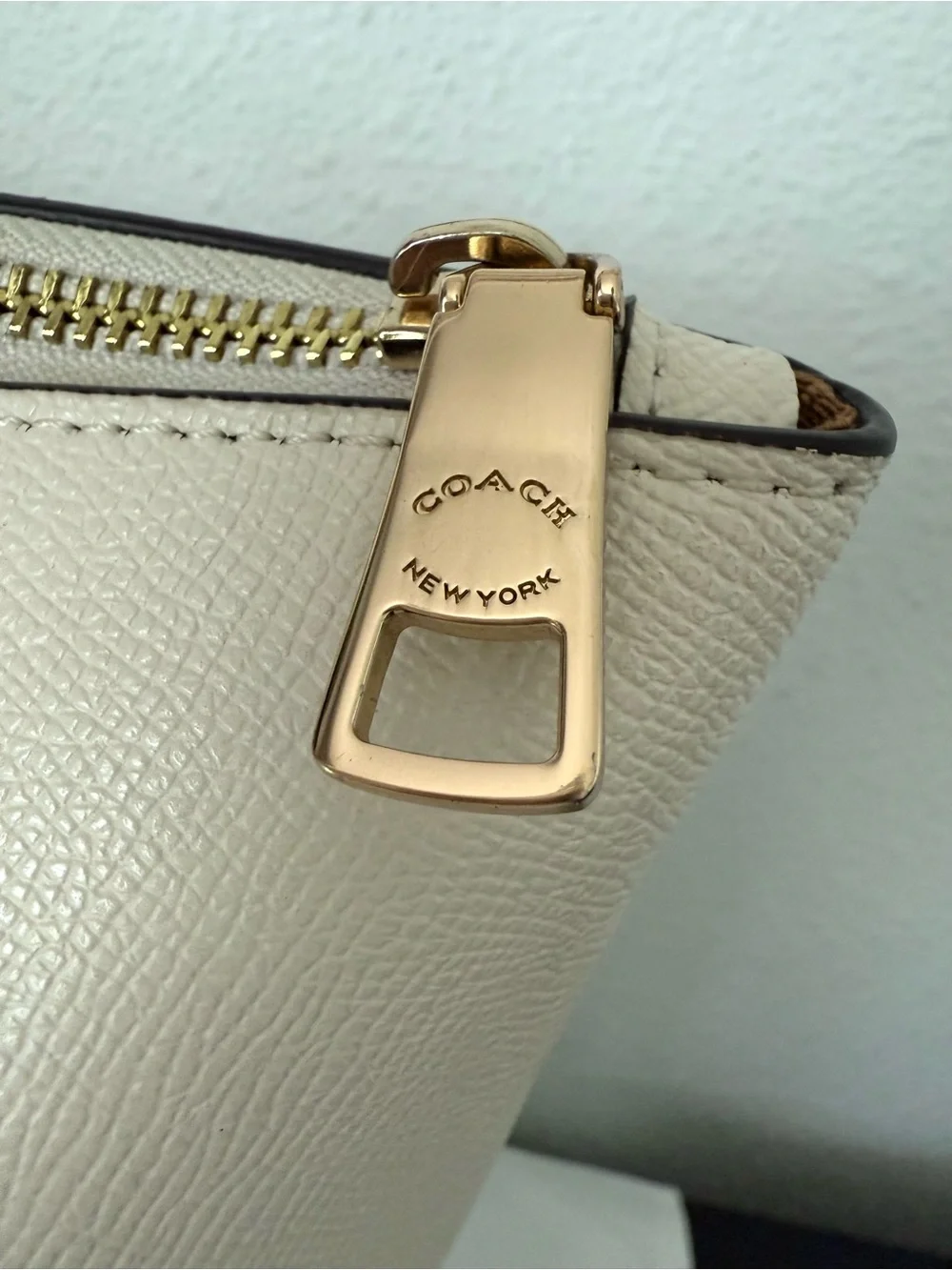 Coach Cream Leather Tote with Gold Hardware and Top Zip